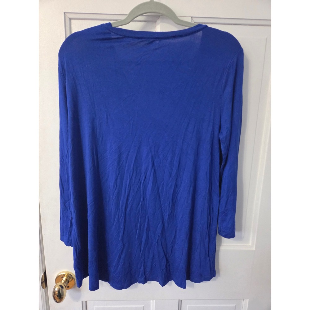 e & Gauge Royal Blue V-Neck Pocket Top Women's XL Long Sleeve Relaxed Fit - Picture 3 of 5